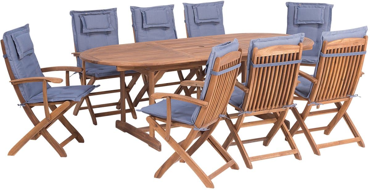beliani maui tuinset voor 8 lichte houtkleur/blauw