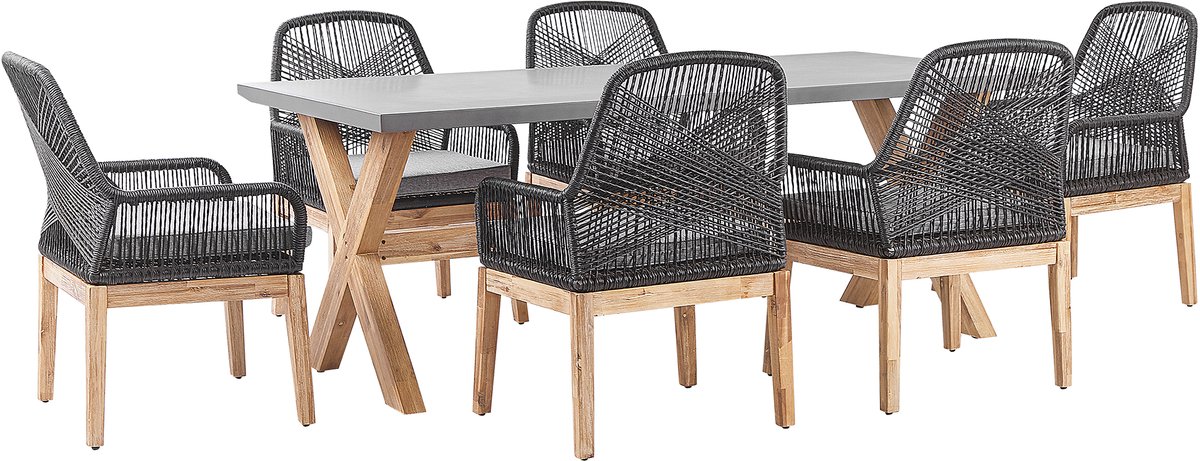 beliani olbia tuinset voor 6 stoelen lichtgrijs