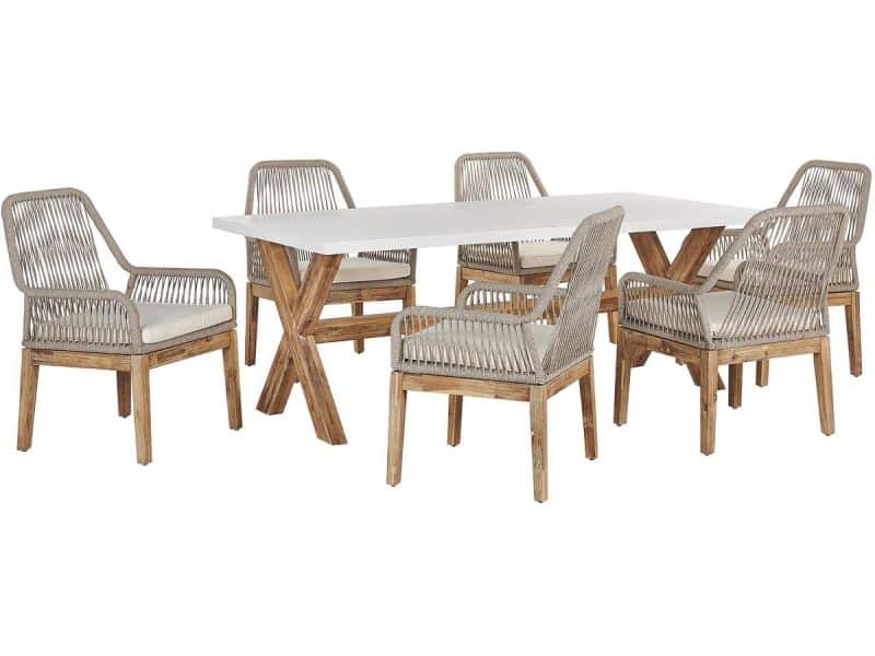 BELIANI OLBIA - Tuinset voor 6 stoelen - Wit/Beige