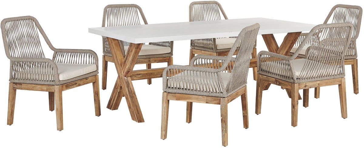beliani olbia tuinset voor 6 stoelen wit/beige