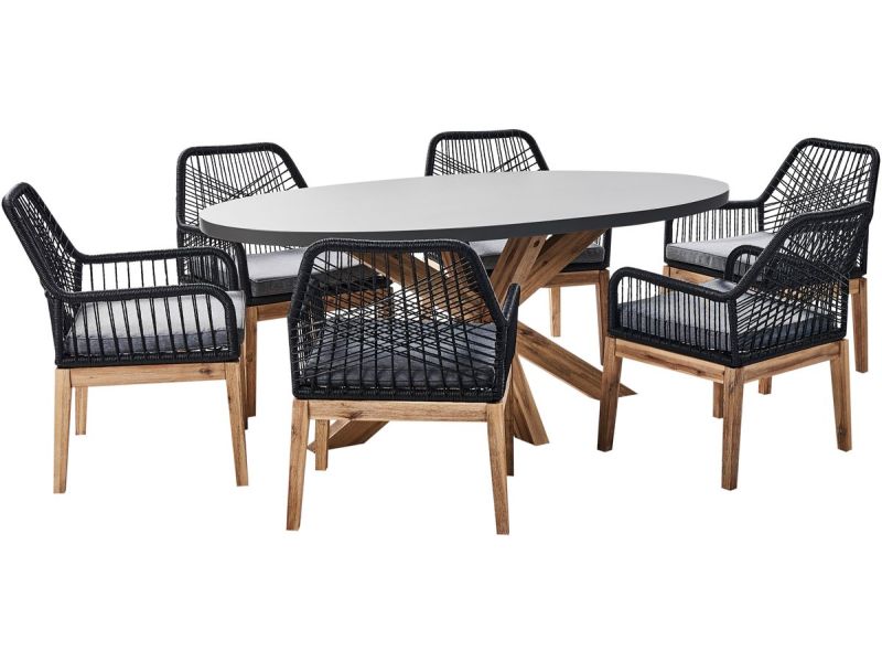 BELIANI ORISTANO/OLBIA - Tuinset 6-zits - Grijs/Zwart/Lichthout - Beton