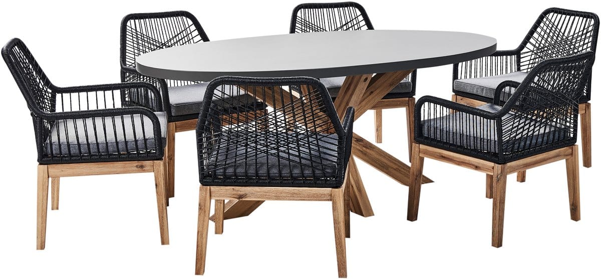 beliani oristano/olbia tuinset 6 zits grijs/zwart/lichthout beton