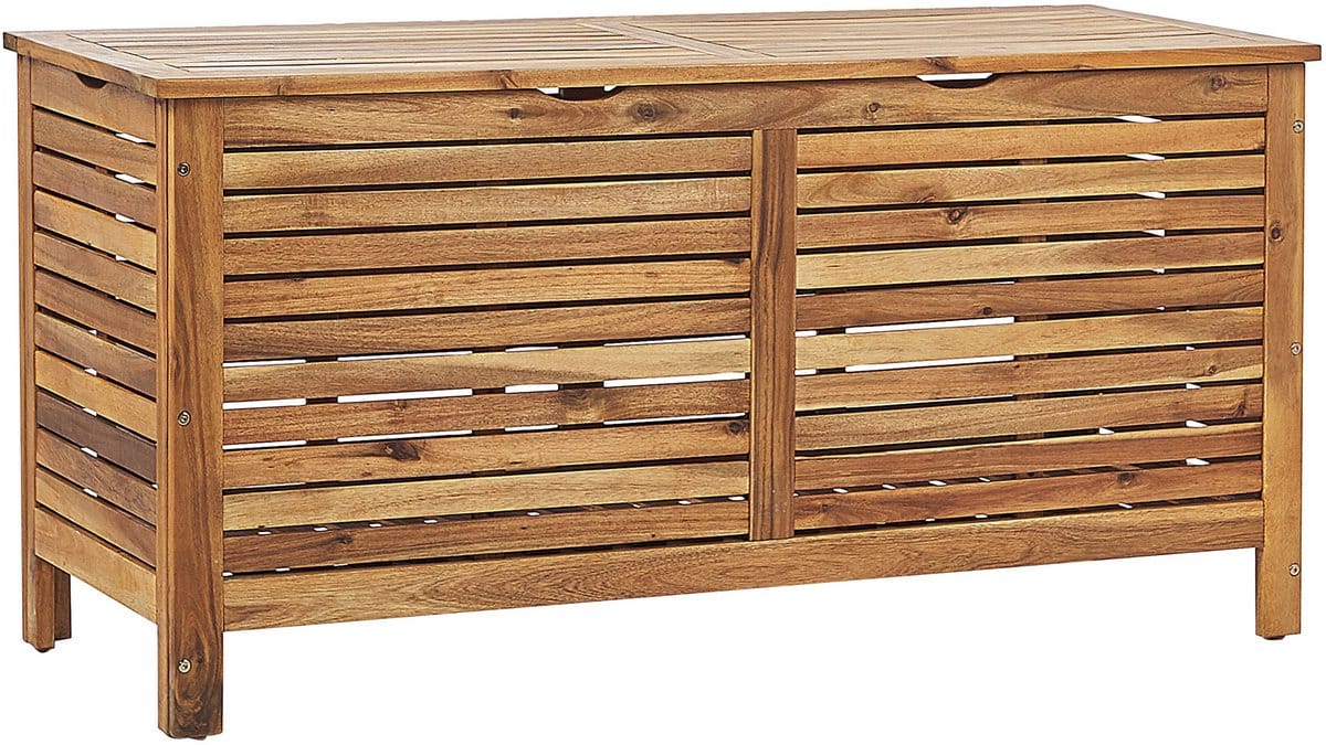 beliani riviera kussenbox lichtbruin 130 cm acaciahout