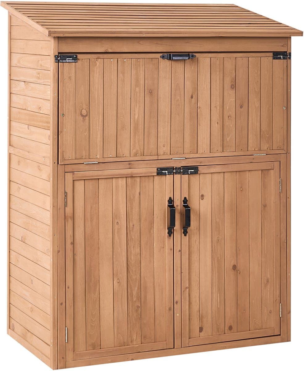 beliani toffia gereedschapsschuur bruin dennenhout