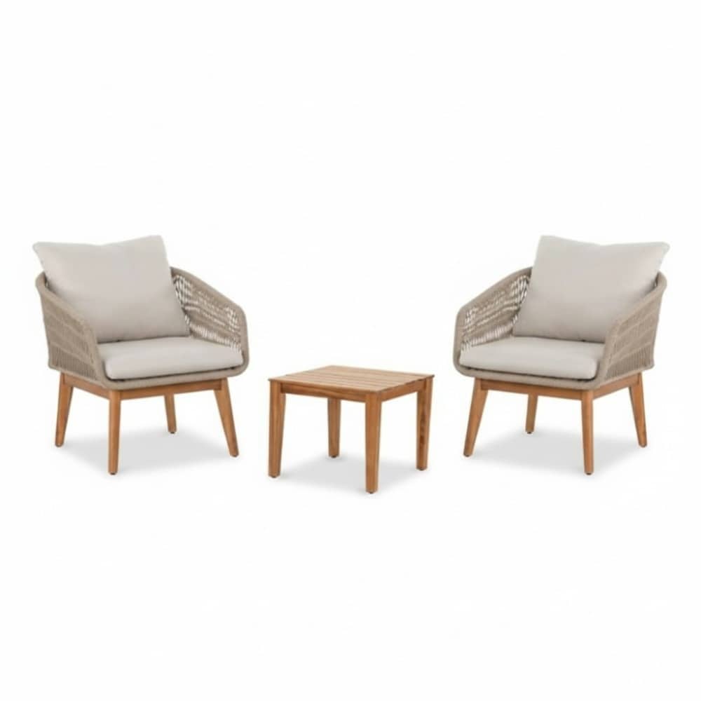 bella lounge balkonset 2 personen | touw + hardhout | zand | 3 delig