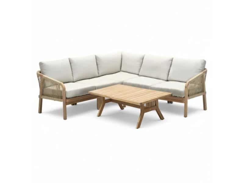 Bergamo hoek loungeset 6 personen | touw + hardhout | zand | 4-delig - 234x230cm