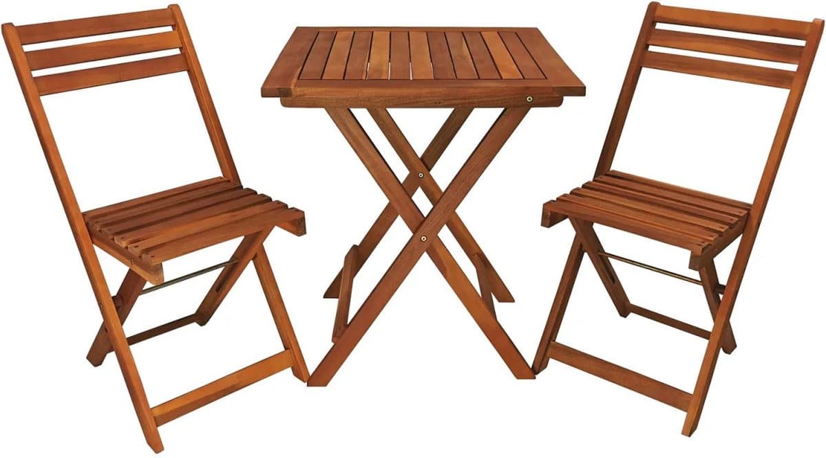 bistroset, balkonset, acaciahout, inklapbaar, tafel met 2 stoelen, bruin