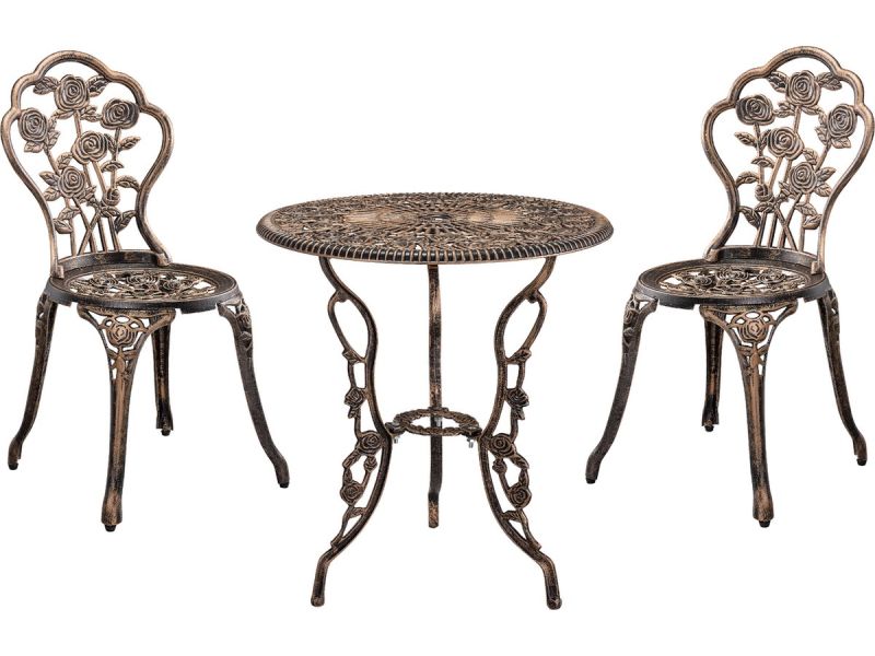 Bistroset balkonset gietijzer tuintafel 2 tuinstoelen bronskleurig