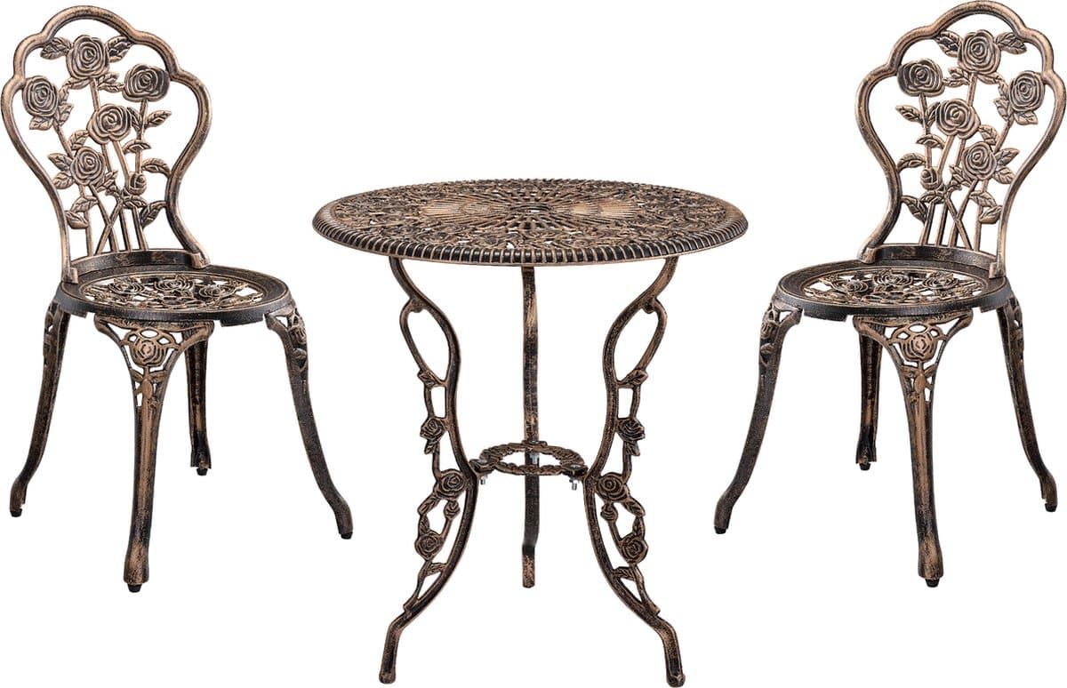 bistroset balkonset gietijzer tuintafel 2 tuinstoelen bronskleurig