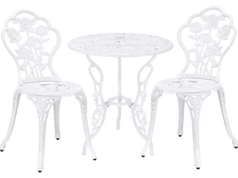 Bistroset balkonset gietijzer tuintafel en 2 tuinstoelen wit