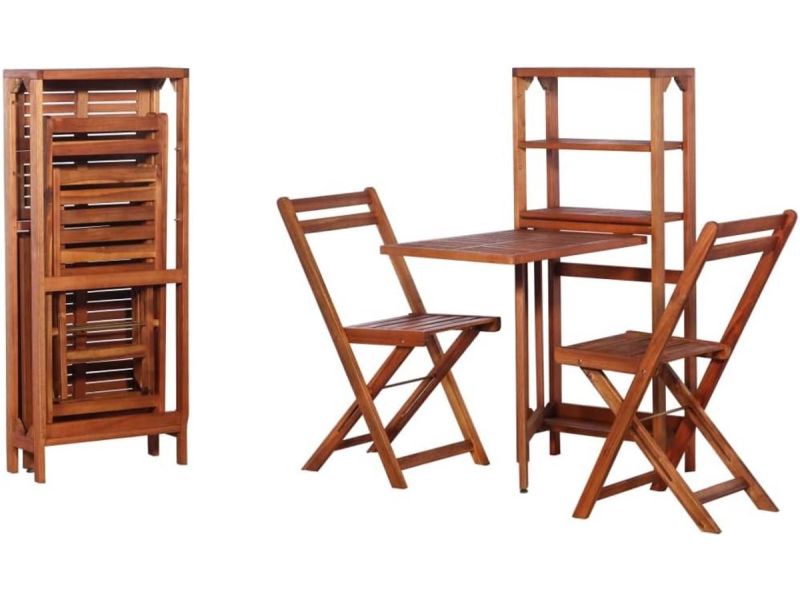 Bistroset Hout 3-Delig: Opklapbare Stoelen en Tafel/Opbergrek