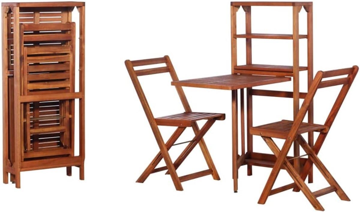 bistroset hout 3 delig: opklapbare stoelen en tafel/opbergrek