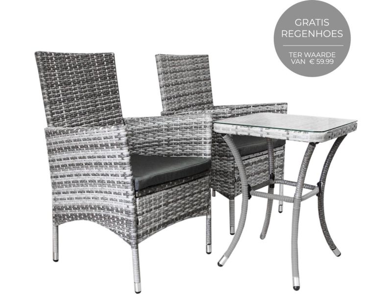 Bistroset Rotan - Jardí - balkonset licht grijs - 3-delig