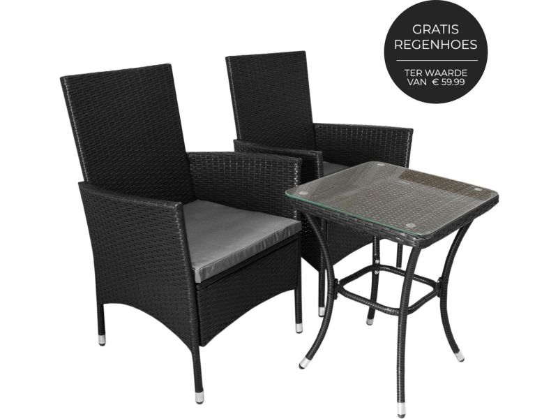 Bistroset Rotan - Jardí - balkonset zwart - 3-delig