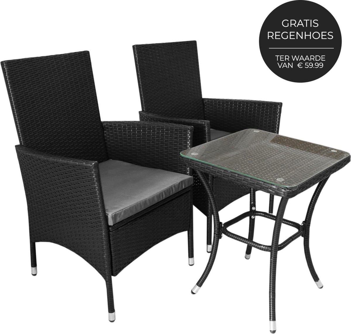 bistroset rotan jardí balkonset zwart 3 delig