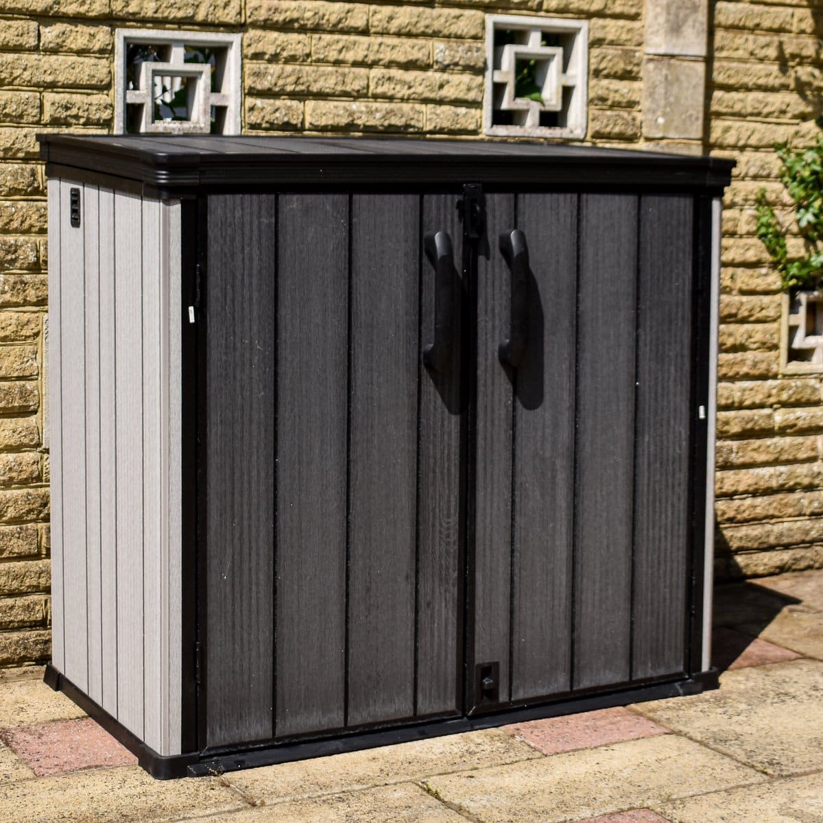 bps grote kunststof opbergschuur 1,30 m x 1,15 m x 0,72 m 900 l capaciteit weerbestendig duurzame kunststof met houtlook eenvoudige montage