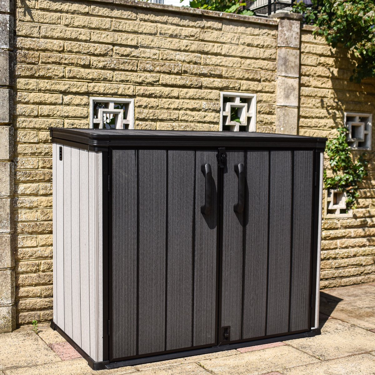 bps grote kunststof opbergschuur 1,42 m x 1,18 m x 0,84 m 1200 l capaciteit weerbestendig duurzame kunststof met houtlook eenvoudige montage