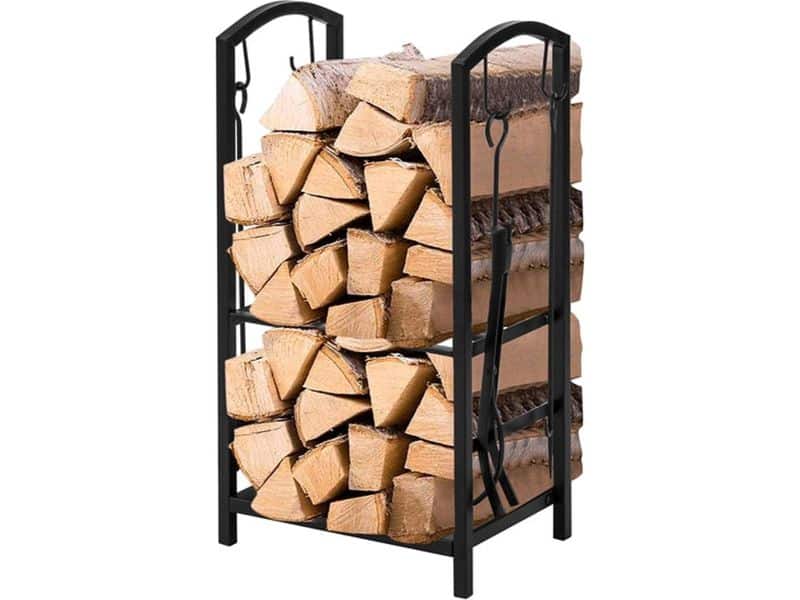 Brandhoutrek met 2 planken - Brandhoutstandaard - Houthouder - Metalen constructie - Georganiseerde en stabiele opslag - Gebruik binnen en buiten - 46 cm x 75 cm x 30 cm