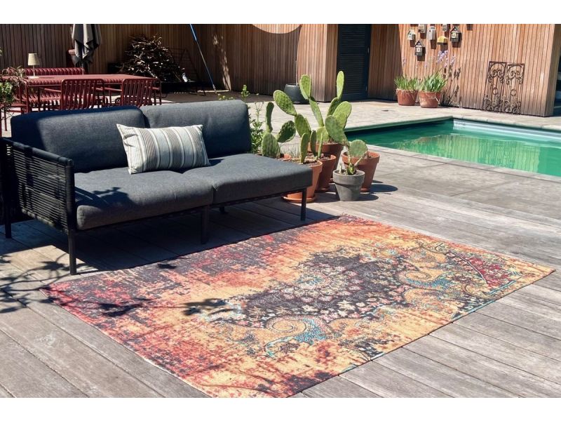 Buiten-binnen kleed, buitentapijt | vintage patroon | blauw | 300cm x 200cm