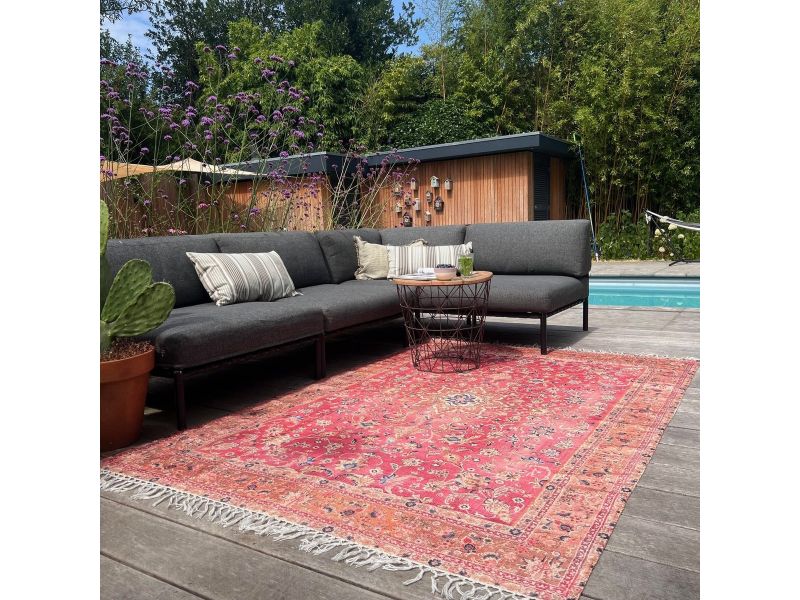 Buiten-binnen kleed, Buitentapijt | vintage patroon | roze, rood | 300cm x 200cm