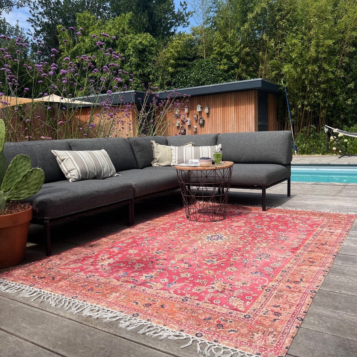 Buiten-binnen kleed, Buitentapijt | vintage patroon | paars | 300cm