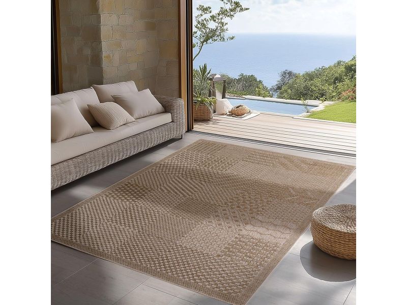 Buitenkleed Beige 120x170cm - Weerbestendig en UV-bestendig Tapijt voor Balkon, Terras en Woonkamer