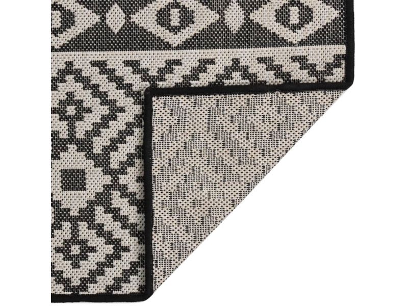 Buitenkleed | Buitentapijt met patroon platgeweven 200x280 cm zwart