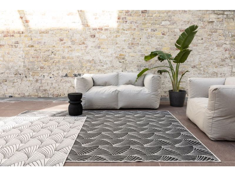 Buitenkleed Deco zwart/wit dubbelzijdig - 200 x 290 cm - (L)