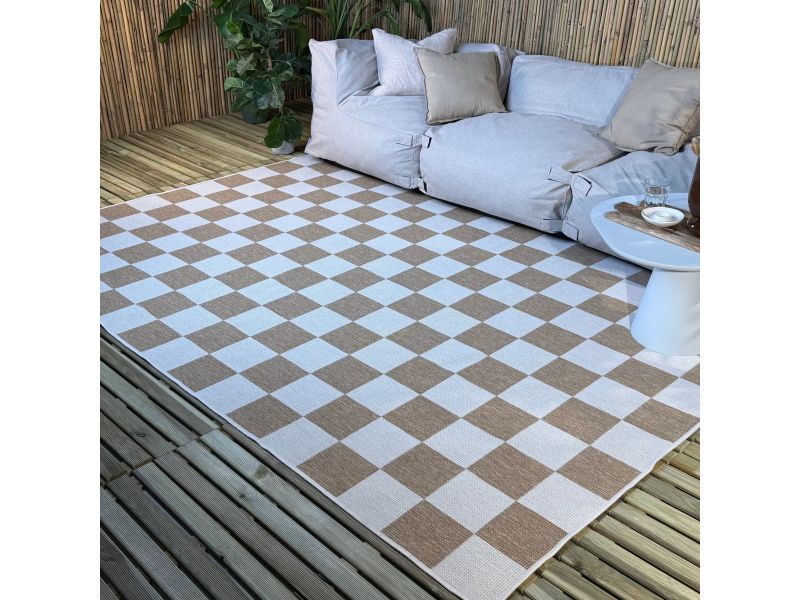 Buitenkleed Level blokken - checkerboard jute - Interieur05 - 240 x 340 cm - (XL)