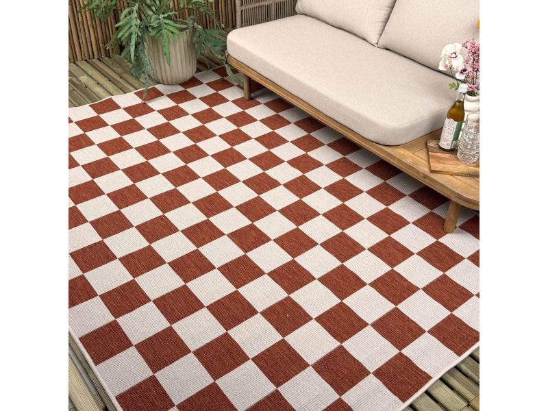 Buitenkleed Level blokken - checkerboard - roest - Interieur05 - 240 x 340 cm - (XL)