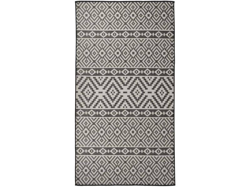 Buitenkleed met patroon platgeweven 80x150 cm zwart - UV-bestendig