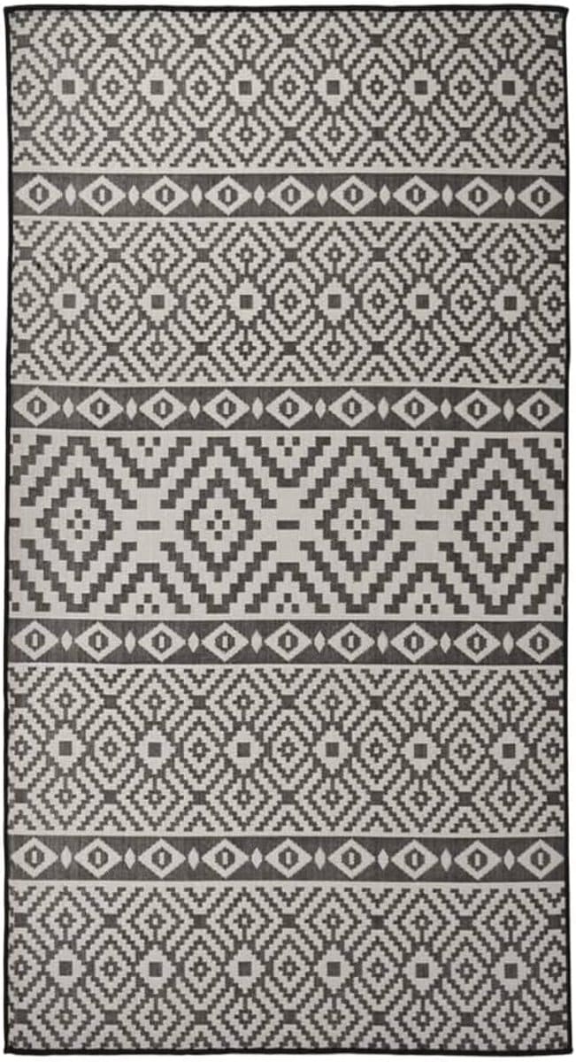 buitenkleed met patroon platgeweven 80×150 cm zwart uv bestendig