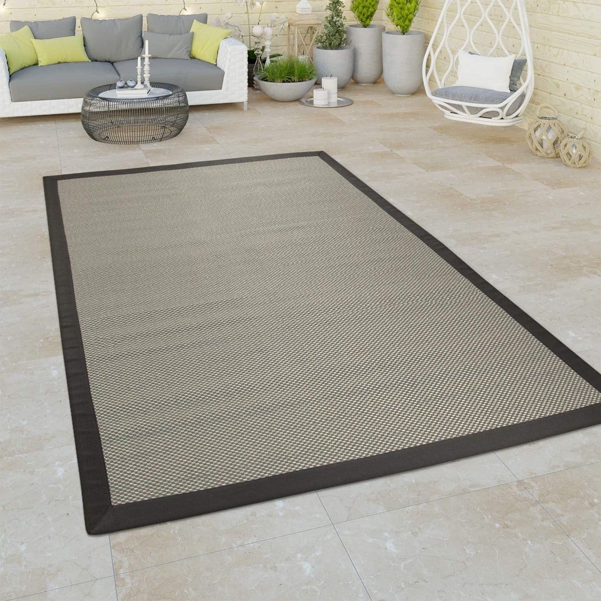 buitenkleed sisal look grijs waterbestendig terras en balkonkleed 120×170 cm