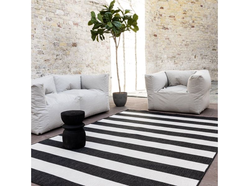 Buitenkleed Stripes zwart/wit dubbelzijdig - 240 x 340 cm - (XL)