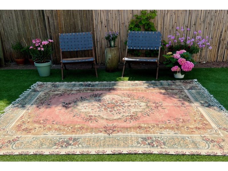 Buitenkleed, Tuinkleed, Balkonkleed roze, groen 300cm x 200cm gemaakt van PET Flessen