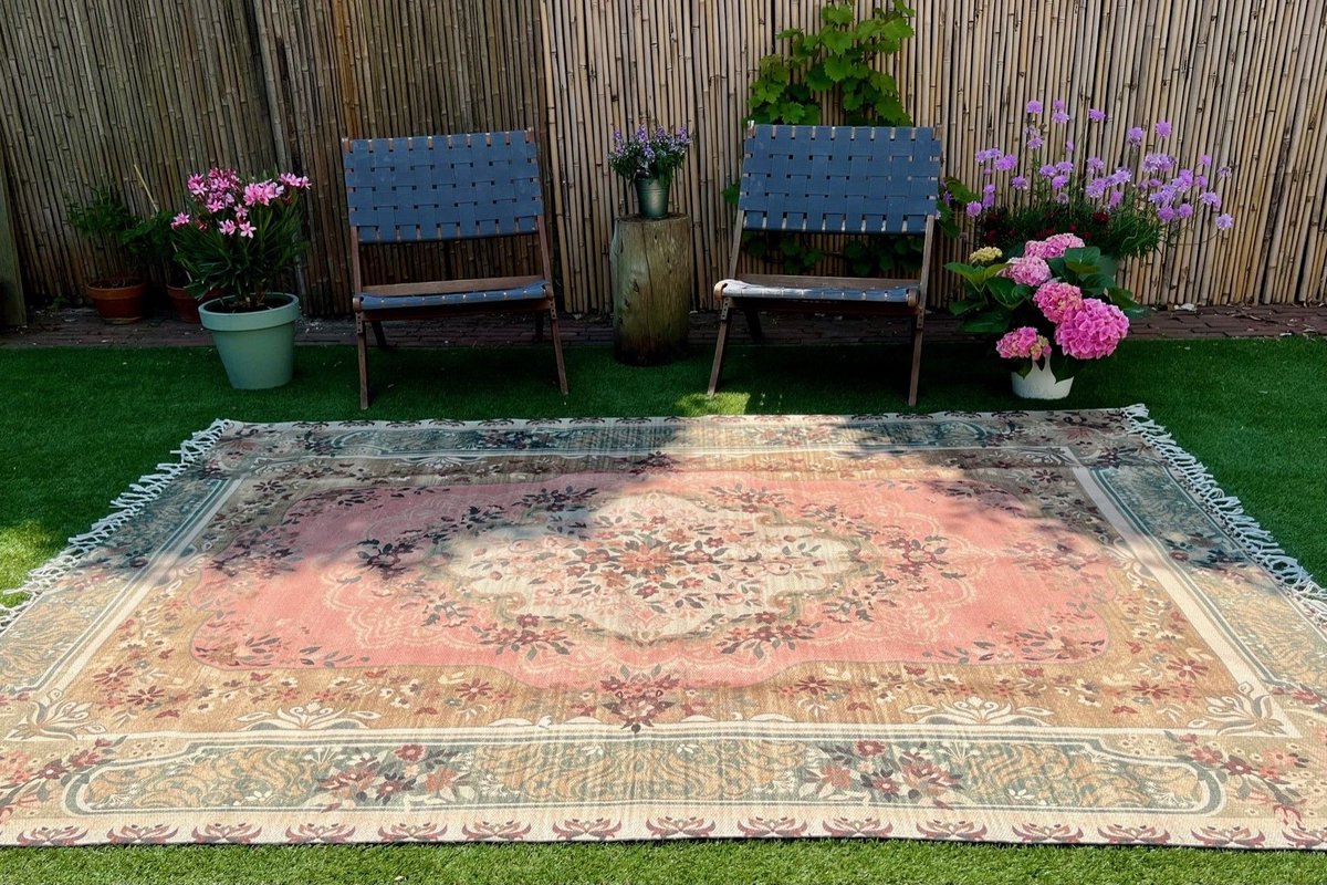 buitenkleed, tuinkleed, balkonkleed roze, groen 300cm x 200cm gemaakt van pet flessen