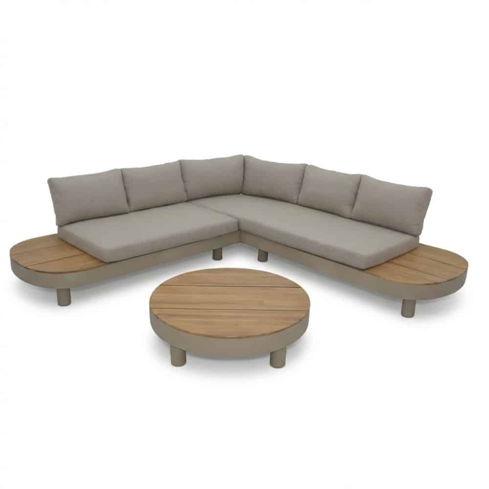 california hoek loungeset 5 personen | aluminium + hardhout | beige | 4 delig