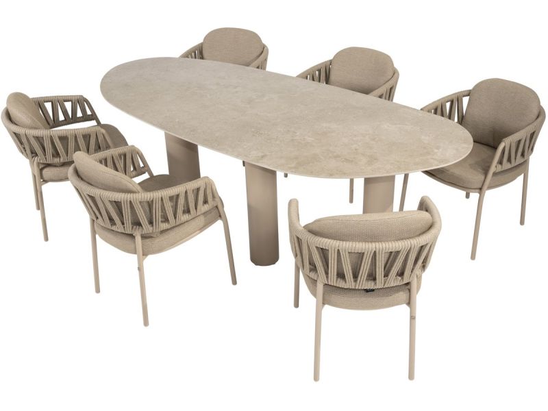 Calma Estate dining tuinset 240x105xH75 cm 7 delig latte keramiek