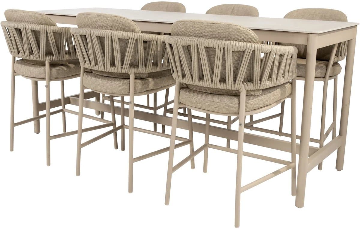 calma high dining tuinset 7 delig latte aluminium rope taste
