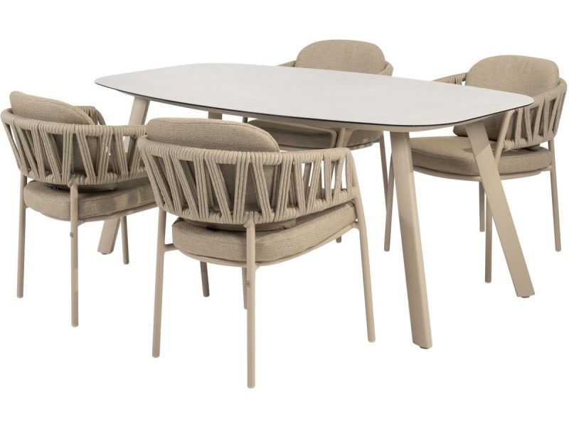 Calma Manolo dining tuinset 180x95xH75 cm 5 delig latte keramiek