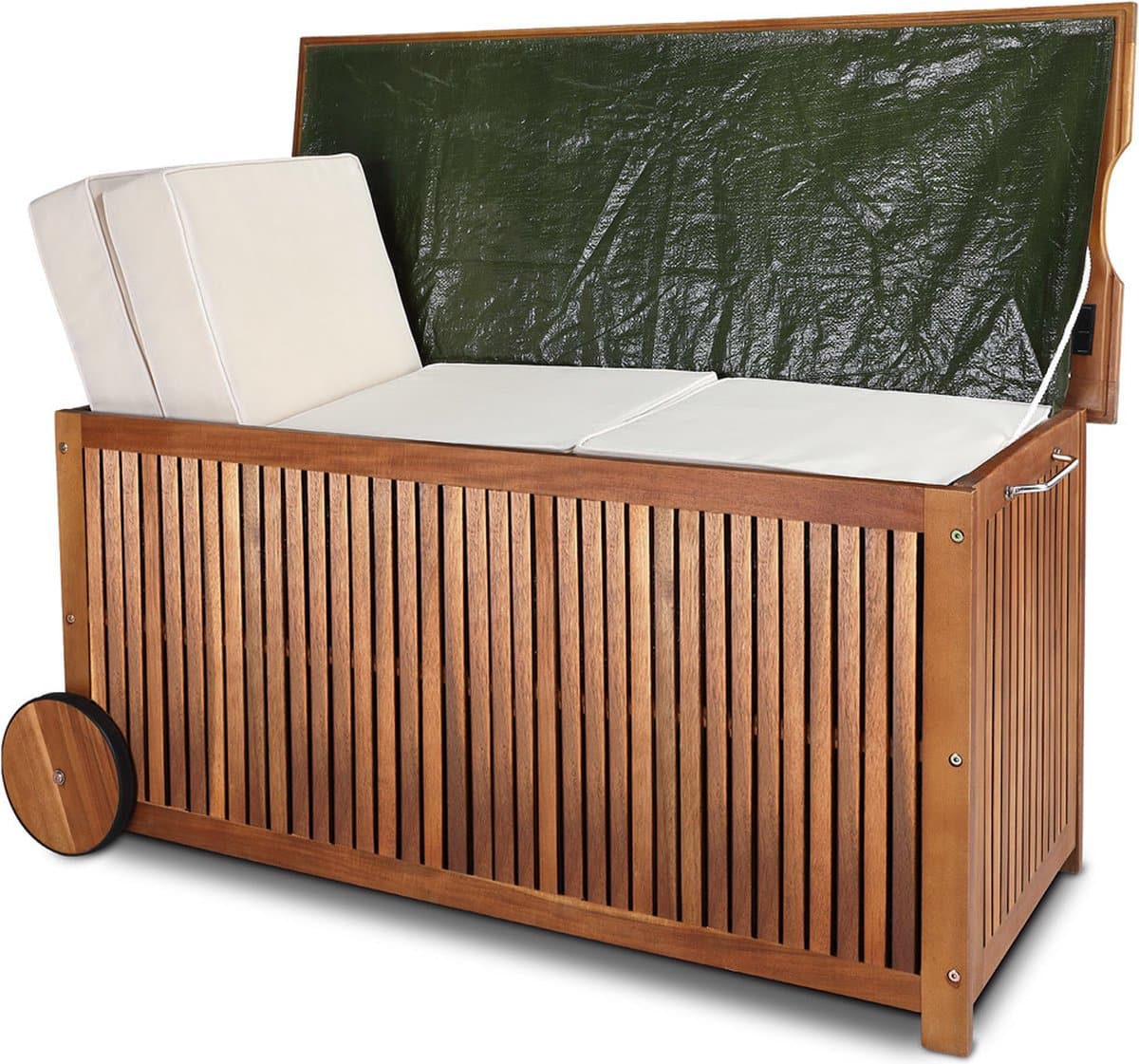 casaria opbergbox acacia wielen handgreep 120x55x60cm 350l bruin