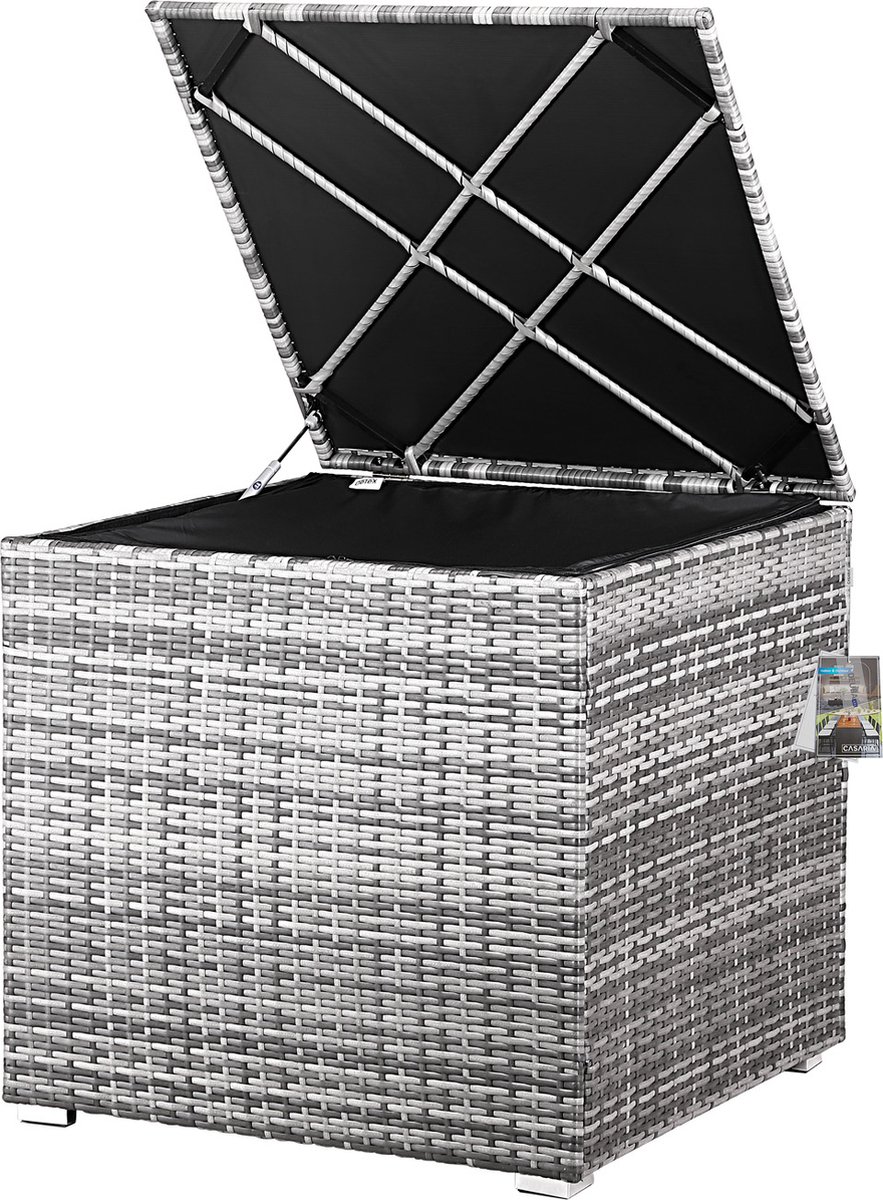 casaria opbergbox polyrattan 318 l met deksel 75x75x70cm tuin grijs