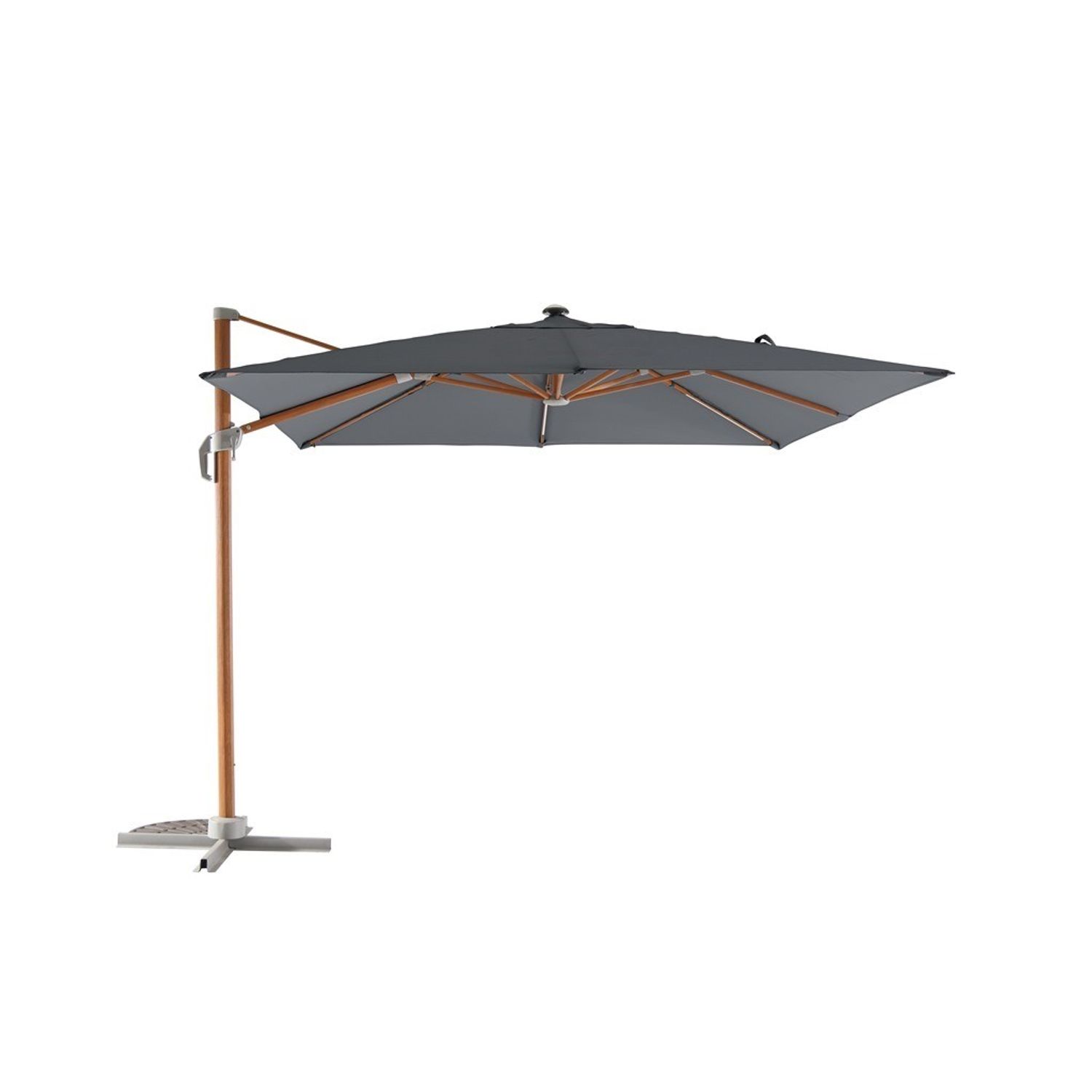 central park zweefparasol antibes 287x287cm antraciet 360° draaibaar met opwindmechanisme kantelbaar 220g/m² aluminium mast