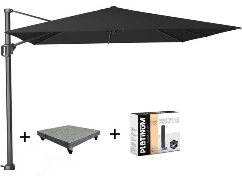 Challenger T1 zweefparasol 300x300 cm zwart met 90KG voet en