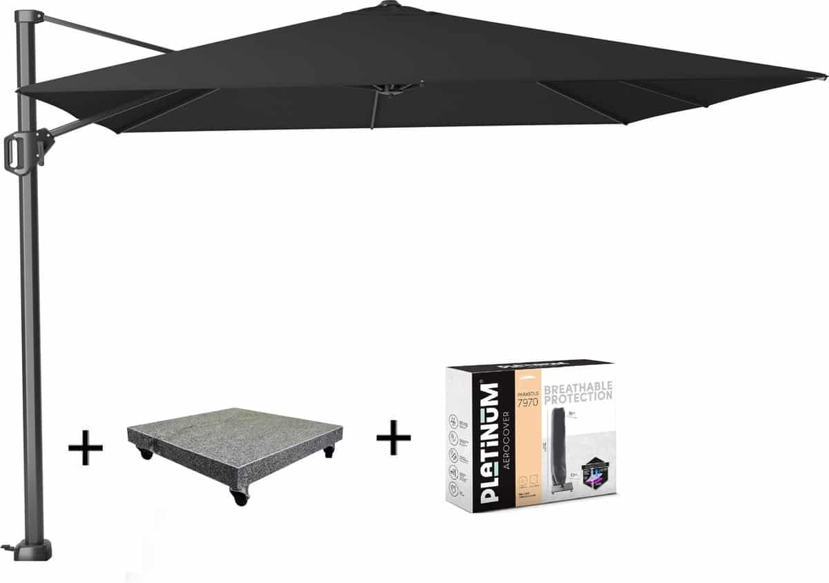 challenger t1 zweefparasol 300×300 cm zwart met 90kg voet en