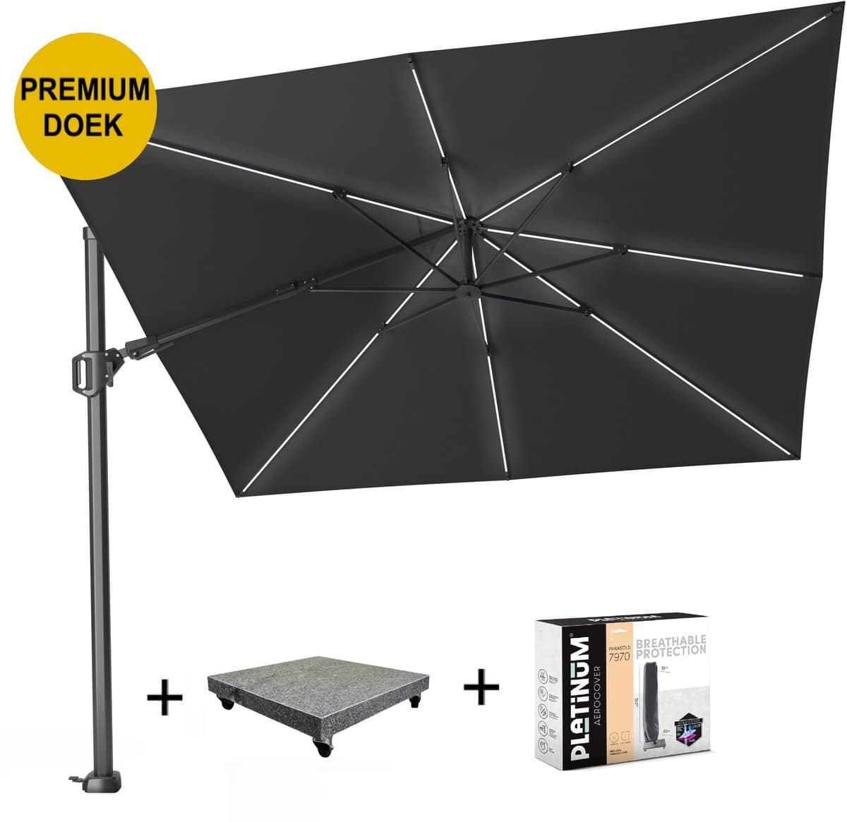 challenger t2 glow premium parasol 300×300 cm antraciet faded black