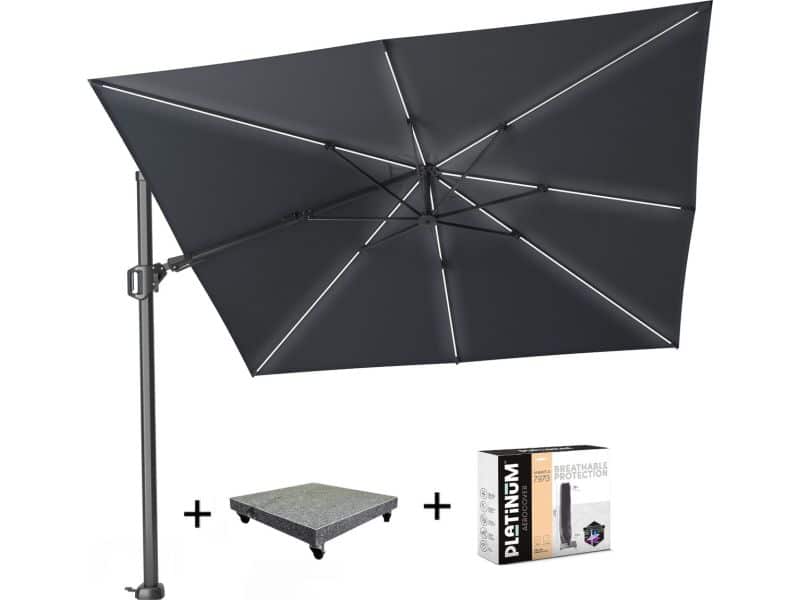 Challenger T2 glow zweefparasol 300x300 cm antraciet met 90KG voet