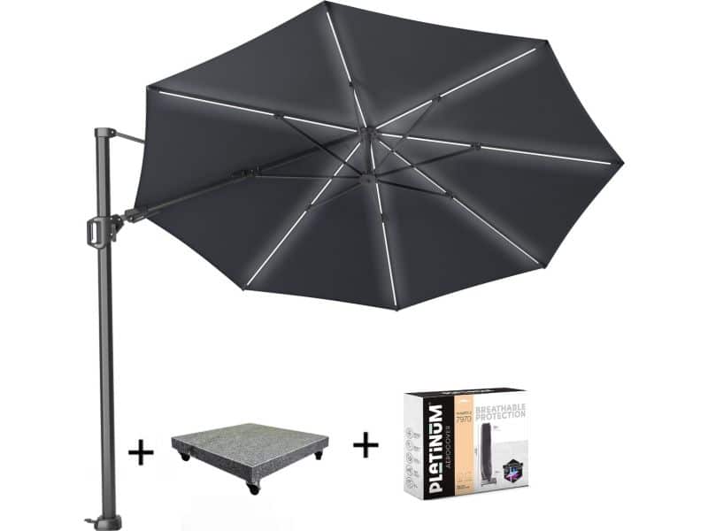 Challenger T2 glow zweefparasol 350 cm rond antraciet met 120KG