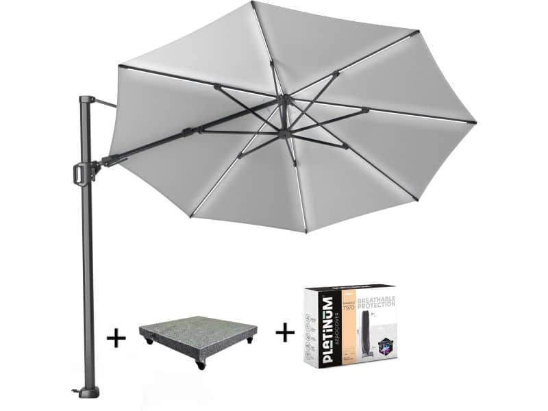 Challenger T2 glow zweefparasol 350 cm rond lichtgrijs met 120KG