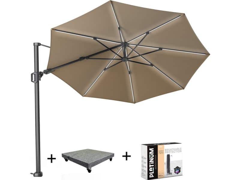 Challenger T2 glow zweefparasol 350 cm rond taupe met 90KG